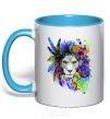 Mug with a colored handle Bright lion butterfly sky-blue фото