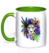 Mug with a colored handle Bright lion butterfly kelly-green фото