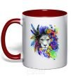 Mug with a colored handle Bright lion butterfly red фото