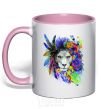 Mug with a colored handle Bright lion butterfly light-pink фото