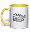 Mug with a colored handle Hindi kitty 2 yellow фото