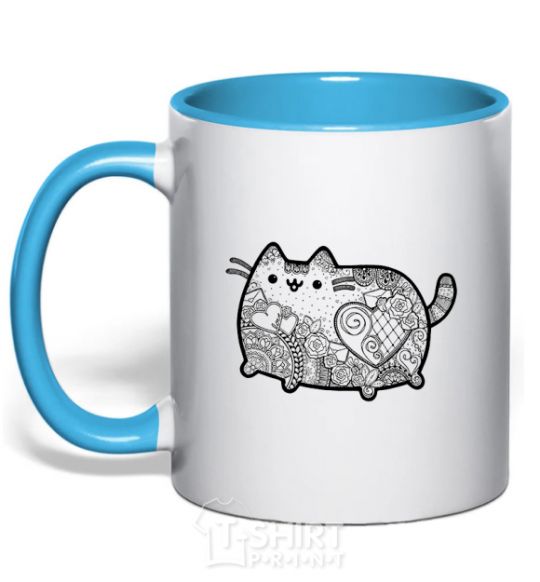 Mug with a colored handle Hindi kitty 2 sky-blue фото