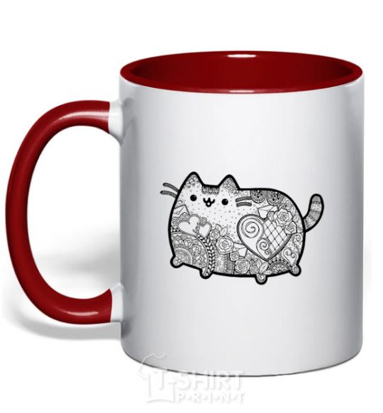 Mug with a colored handle Hindi kitty 2 red фото