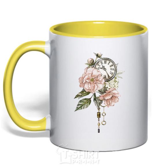 Mug with a colored handle Clock in colors yellow фото
