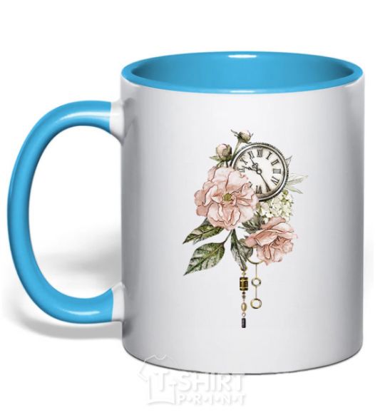Mug with a colored handle Clock in colors sky-blue фото