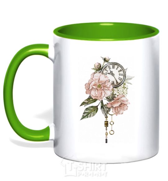 Mug with a colored handle Clock in colors kelly-green фото
