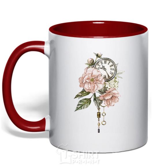 Mug with a colored handle Clock in colors red фото