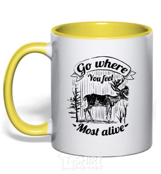 Mug with a colored handle Go where you feel most alive yellow фото
