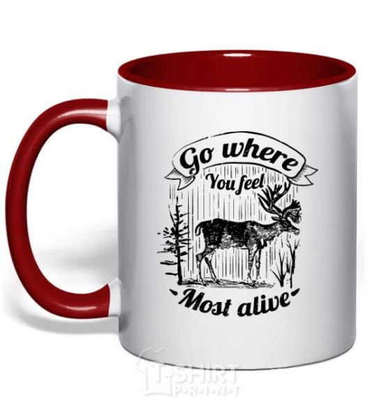 Mug with a colored handle Go where you feel most alive red фото