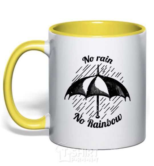 Mug with a colored handle No rain no rainbow yellow фото