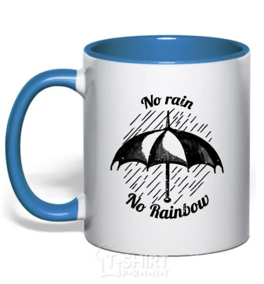 Mug with a colored handle No rain no rainbow royal-blue фото
