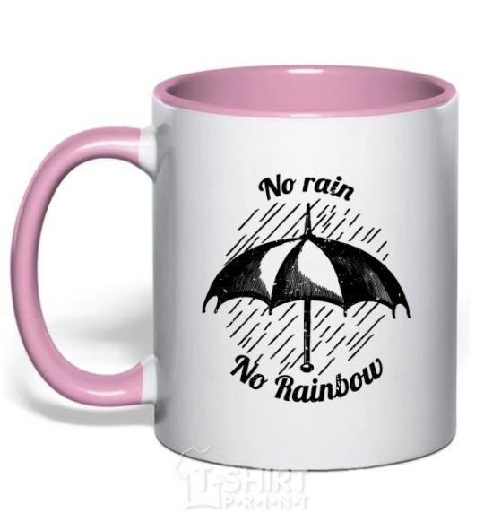 Mug with a colored handle No rain no rainbow light-pink фото