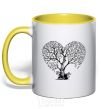 Mug with a colored handle Tree heart yellow фото