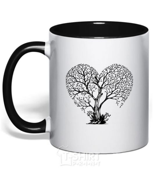 Mug with a colored handle Tree heart black фото