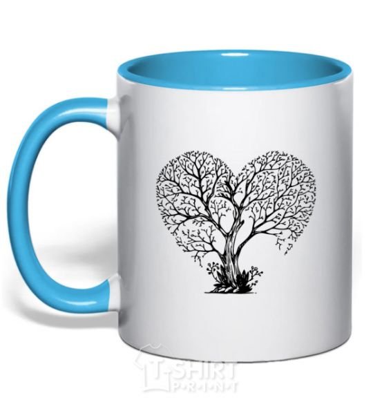 Mug with a colored handle Tree heart sky-blue фото