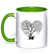 Mug with a colored handle Tree heart kelly-green фото