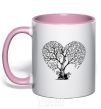 Mug with a colored handle Tree heart light-pink фото