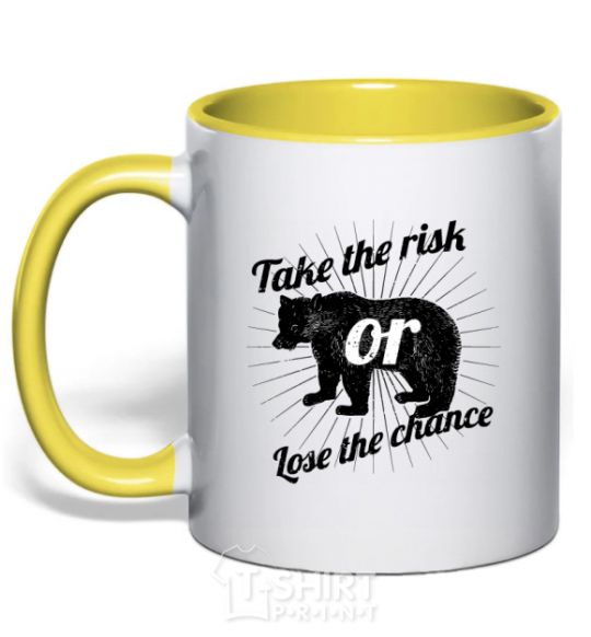 Mug with a colored handle Take the risk or lose the chance yellow фото
