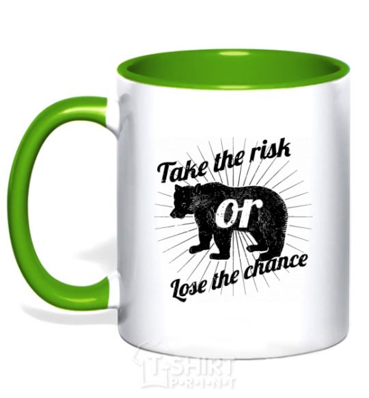 Mug with a colored handle Take the risk or lose the chance kelly-green фото