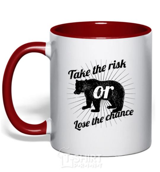 Mug with a colored handle Take the risk or lose the chance red фото