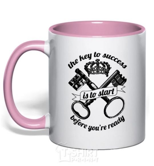 Mug with a colored handle The key to success is light-pink фото
