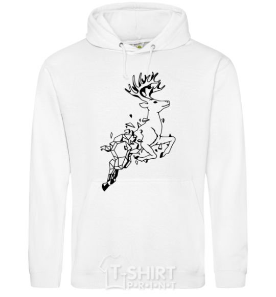 Men`s hoodie A deer in a jump White фото