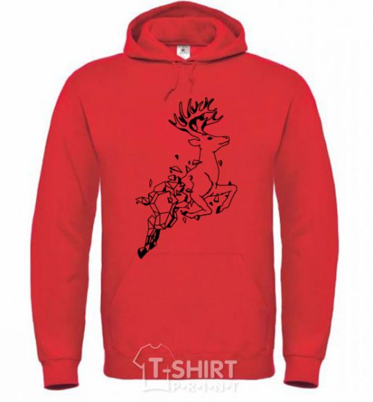 Men`s hoodie A deer in a jump bright-red фото