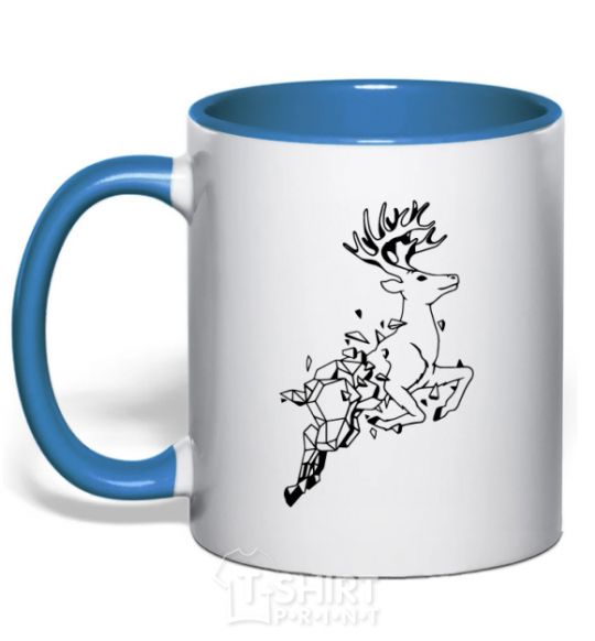 Mug with a colored handle A deer in a jump royal-blue фото