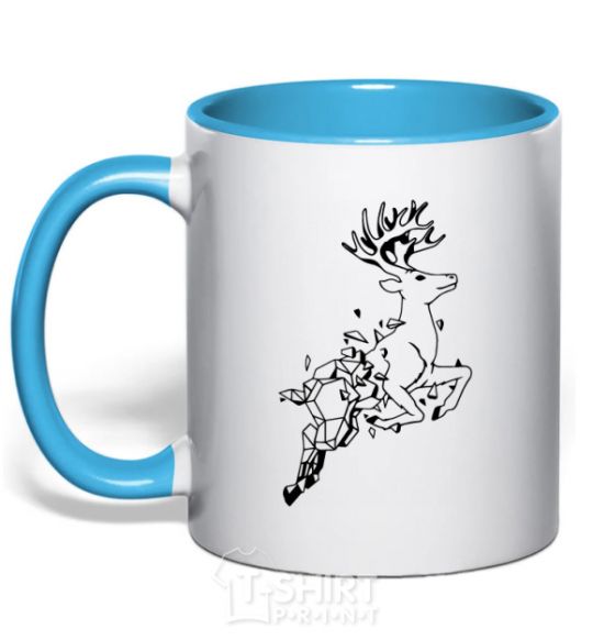 Mug with a colored handle A deer in a jump sky-blue фото