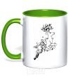 Mug with a colored handle A deer in a jump kelly-green фото