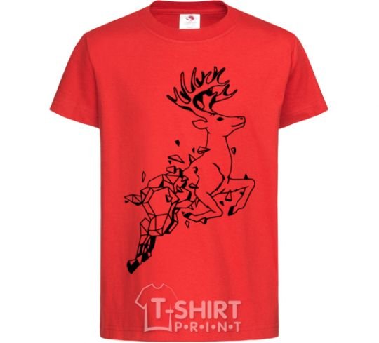 Kids T-shirt A deer in a jump red фото