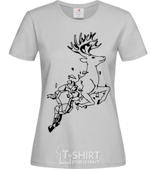 Women's T-shirt A deer in a jump grey фото