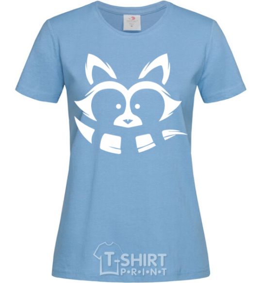 Women's T-shirt White raccoon sky-blue фото