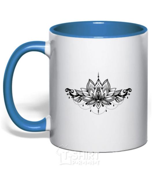 Mug with a colored handle Lotus pattern royal-blue фото
