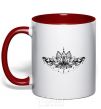 Mug with a colored handle Lotus pattern red фото