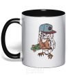 Mug with a colored handle Cool owl black фото