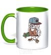 Mug with a colored handle Cool owl kelly-green фото