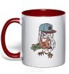 Mug with a colored handle Cool owl red фото