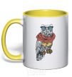 Mug with a colored handle Owl style yellow фото