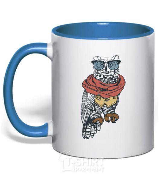 Mug with a colored handle Owl style royal-blue фото