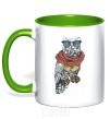 Mug with a colored handle Owl style kelly-green фото