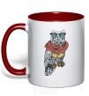 Mug with a colored handle Owl style red фото