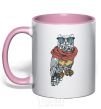 Mug with a colored handle Owl style light-pink фото