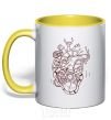 Mug with a colored handle The heart is mechanical yellow фото