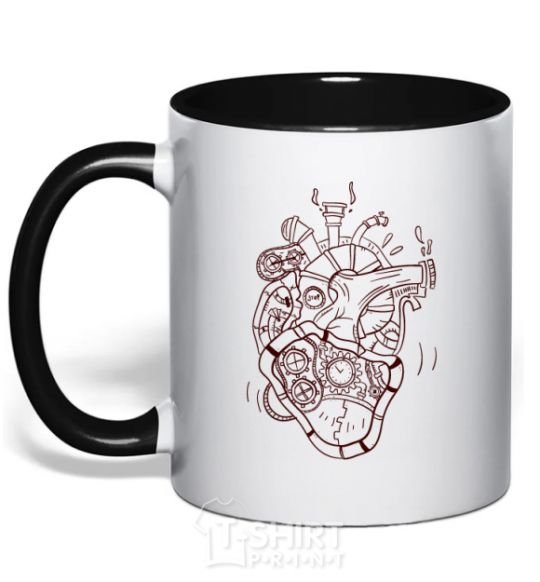 Mug with a colored handle The heart is mechanical black фото