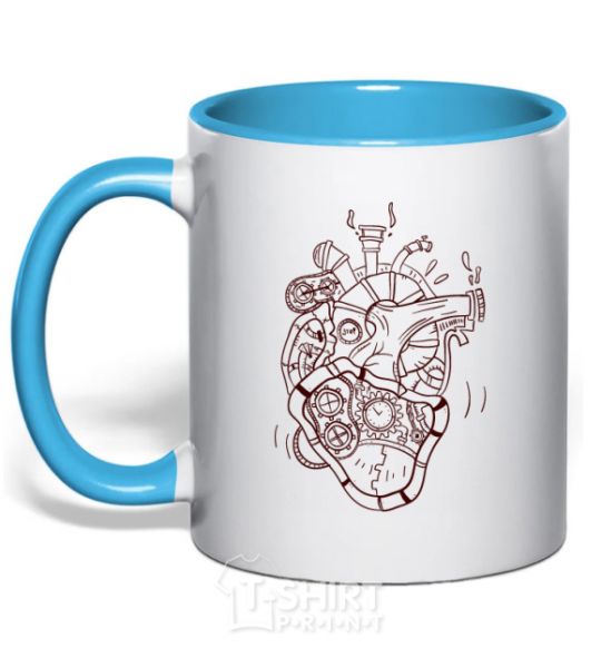 Mug with a colored handle The heart is mechanical sky-blue фото