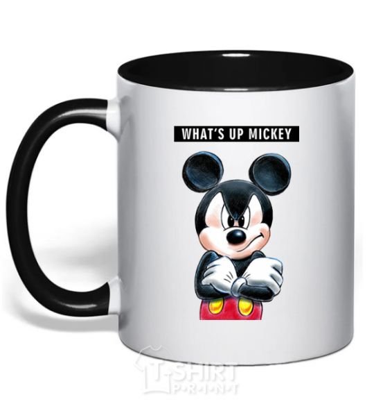 Mug with a colored handle Wat's up Mikey black фото