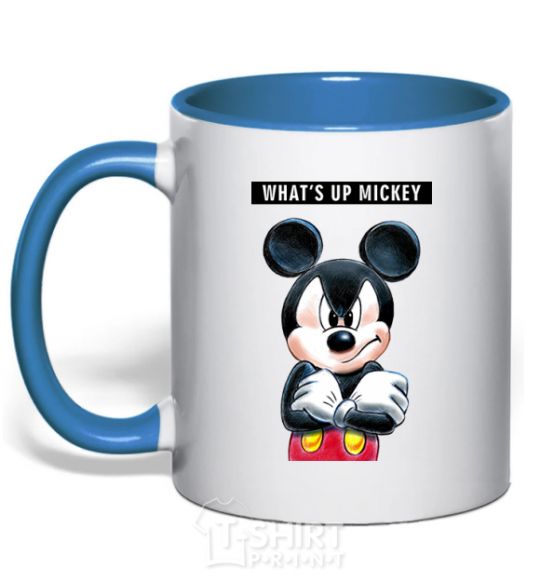 Mug with a colored handle Wat's up Mikey royal-blue фото