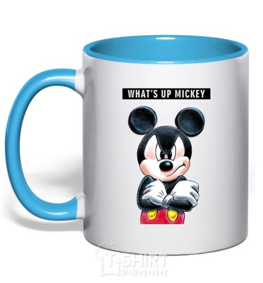 Mug with a colored handle Wat's up Mikey sky-blue фото