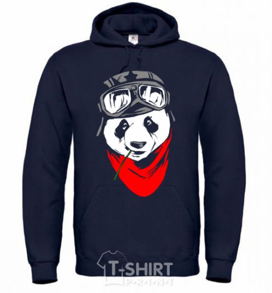 Men`s hoodie A panda in a helmet navy-blue фото